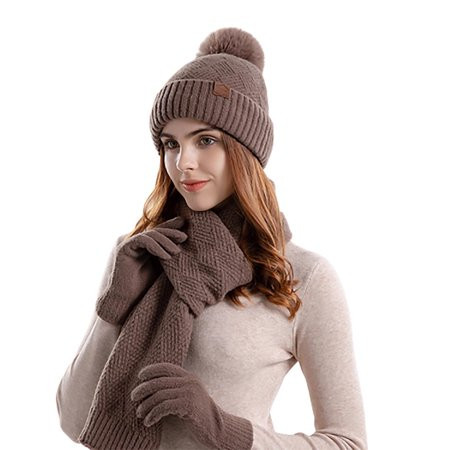 Clearance Winter Beanie Hat Scarf Gloves Set for Women Womens Beanie with Pom Pom Long Scarf Neck Wa | Walmart (US)
