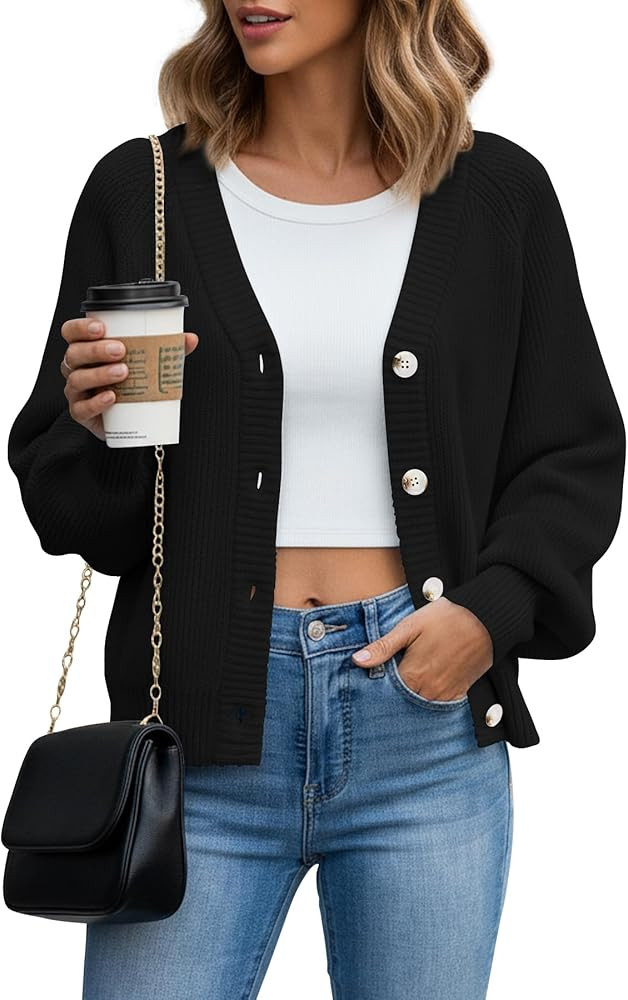 KUOTAI Women's Chunky Knit Open Front Sweaters Long Sleeve Button Loose Short Cardigan Outerwear ... | Amazon (US)