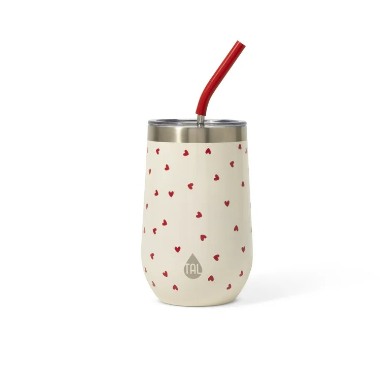 TAL Stainless Steel Wine Tumbler with Straw 16oz, Hearts | Walmart (US)