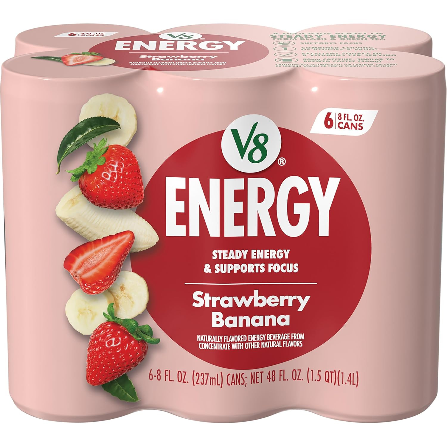 V8 +ENERGY Strawberry Banana Energy Drink, Made with Real Vegetable and Fruit Juices, 8 FL OZ Can... | Amazon (US)