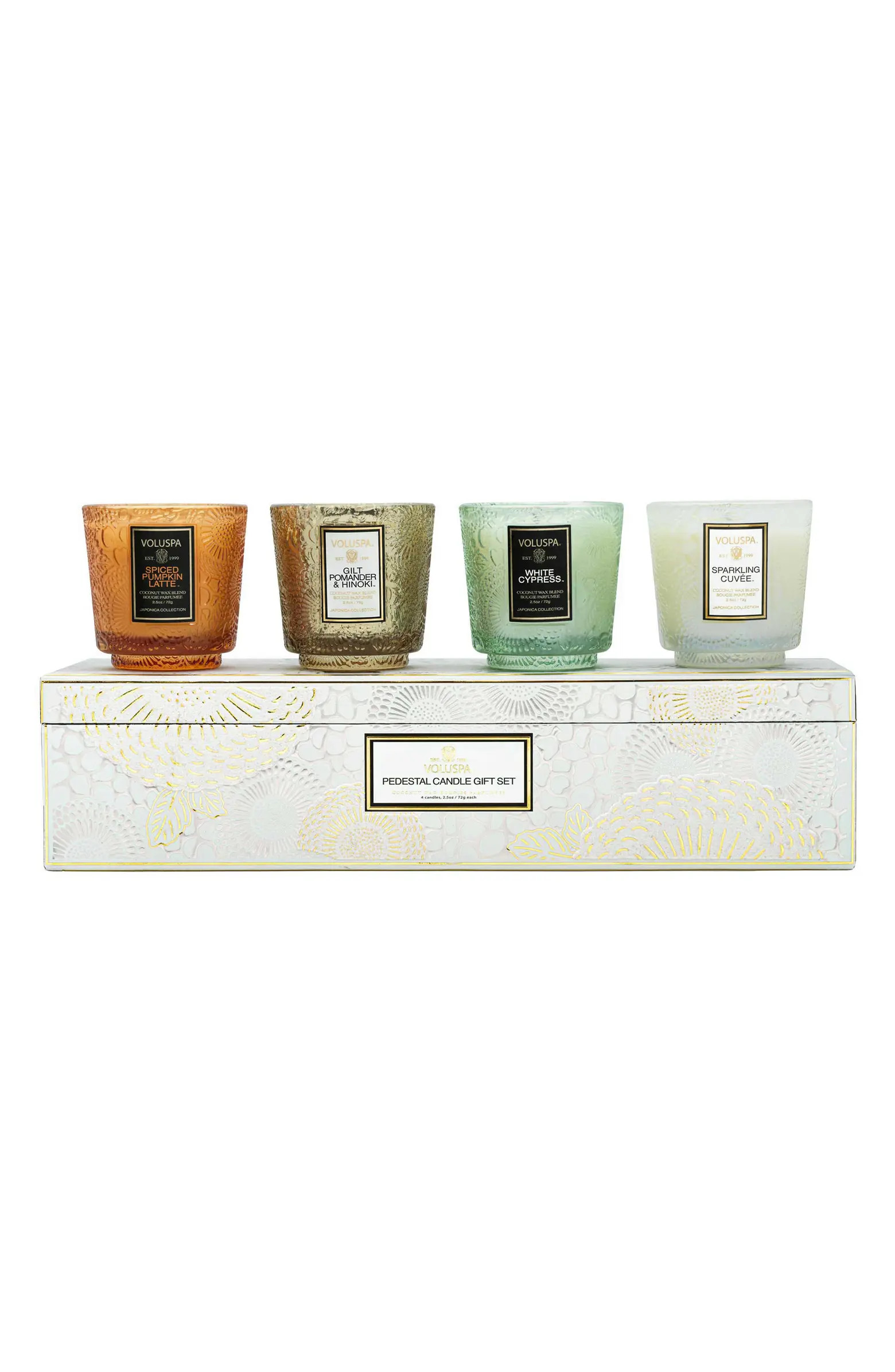 Voluspa Japonica Holiday 4-Piece Mini Pedestal Candle Set | Nordstrom | Nordstrom
