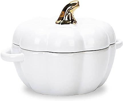 MDZF SWEET HOME Ceramic Pumpkin Bowl, Individual Casserole, Baking Bowl for Oven Bakeware with Li... | Amazon (US)