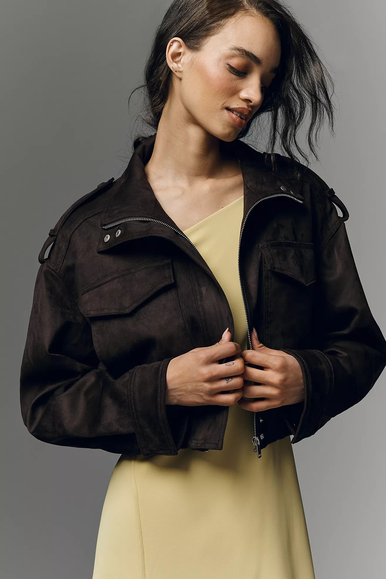 Pilcro Faux-Suede Utility Bomber Jacket | Anthropologie (US)