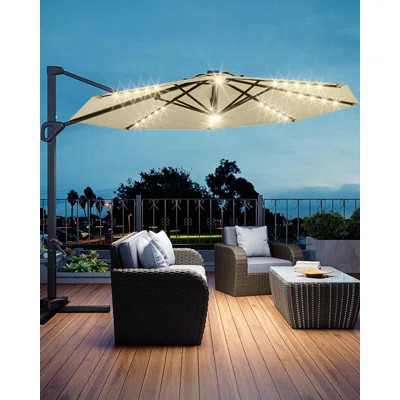 10FT Outdoor Cantilever Umbrella Patio Umbrella Solar LED With Base Included, 360-Degree Rotation | Wayfair North America