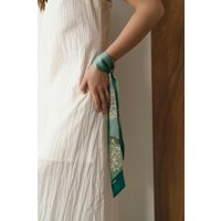 Luxury Ribbon Style Scarf, Silk Hair Scarf By Ukrainian Artist, Natural Pastel Green Skinny Fashion Prints, Summer | Etsy (US)