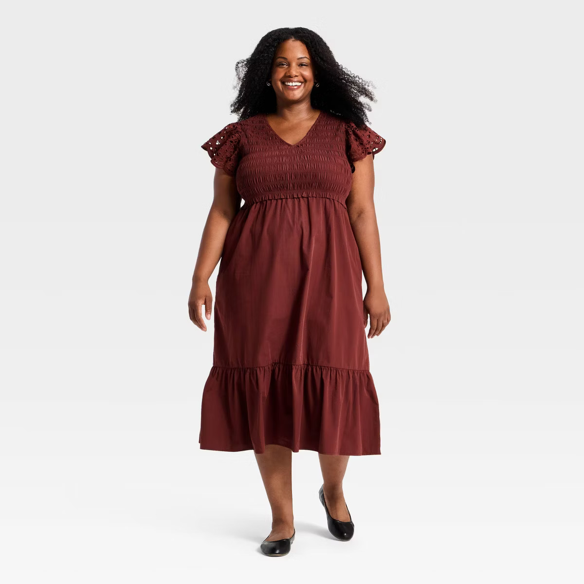Women's Flutter Short Sleeve Smocked Midi A-Line Dress - Universal Thread™ | Target