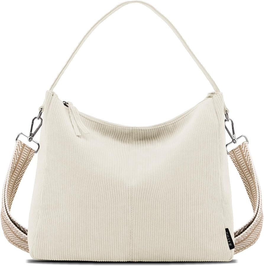 Corduroy Tote Bag for Women, Large Zippered Messenger Bag with Pockets, Hobo Handbag for Shopping... | Amazon (US)