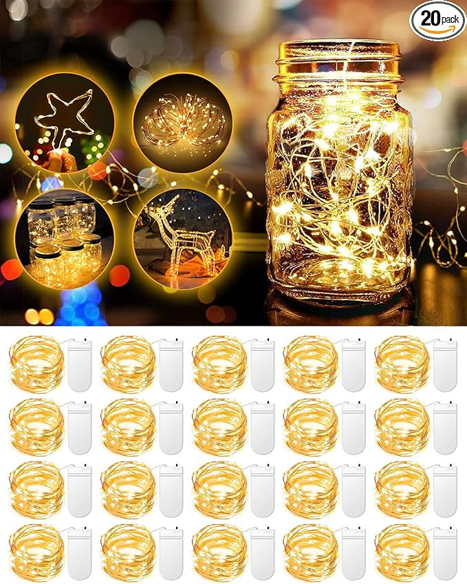 20 Pack Fairy Lights Battery Operated, 3.3ft 20 LED Mini String Lights Twinkle Lights Copper Wire... | Amazon (US)