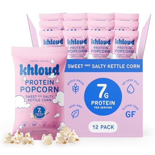 Khloud Protein Popcorn - Sweet & Salty Kettle Corn - 7g Protein Snacks for Adults & Kids - Flavored Popcorn Made with Real Ingredients & Milk Protein Isolate - Non-GMO, Gluten-Free, Kosher - 5oz, 12pk | Amazon (US)