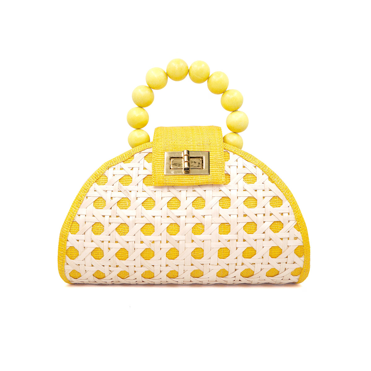 The Bella Yellow Rattan Woven Statement Handbag | Wolf & Badger (US)