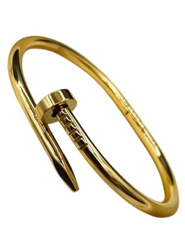 Gold Nail Shaped Bracelet for Women – Adjustable Minimalist Stainless Steel Bangle, Hypoallergenic Dainty Jewelry, Elegant Everyday and Formal Accessory,gold nail model bracelet | Amazon (US)