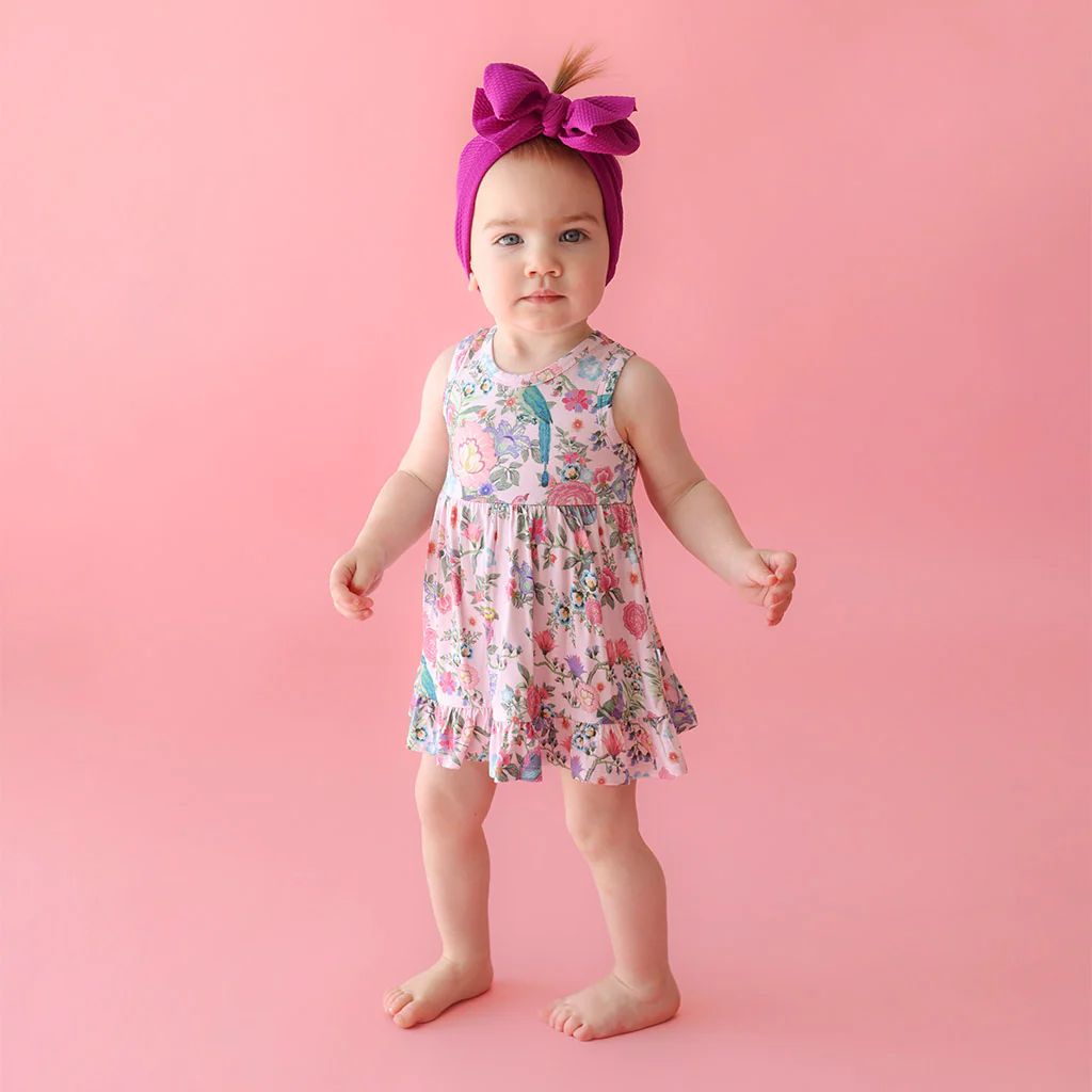 Floral Pink Ruffled Baby Bodysuit Dress | Christine | Posh Peanut