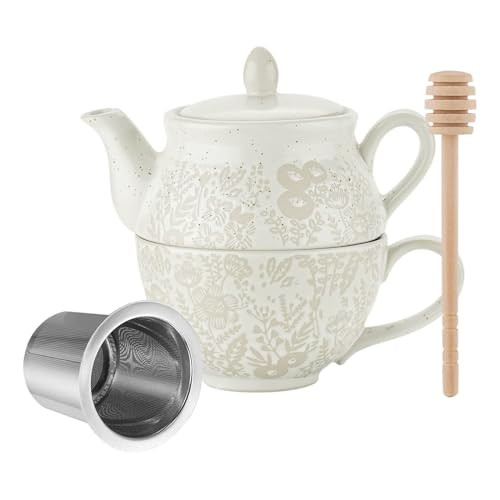 TERESA'S TEASET Ceramic Tea for One Set, 15 OZ Teapot with Infuser and Cup Set for One, White Tea Set with Honey Dipper Stick, Tea Set Gift for Women, Adults | Amazon (US)