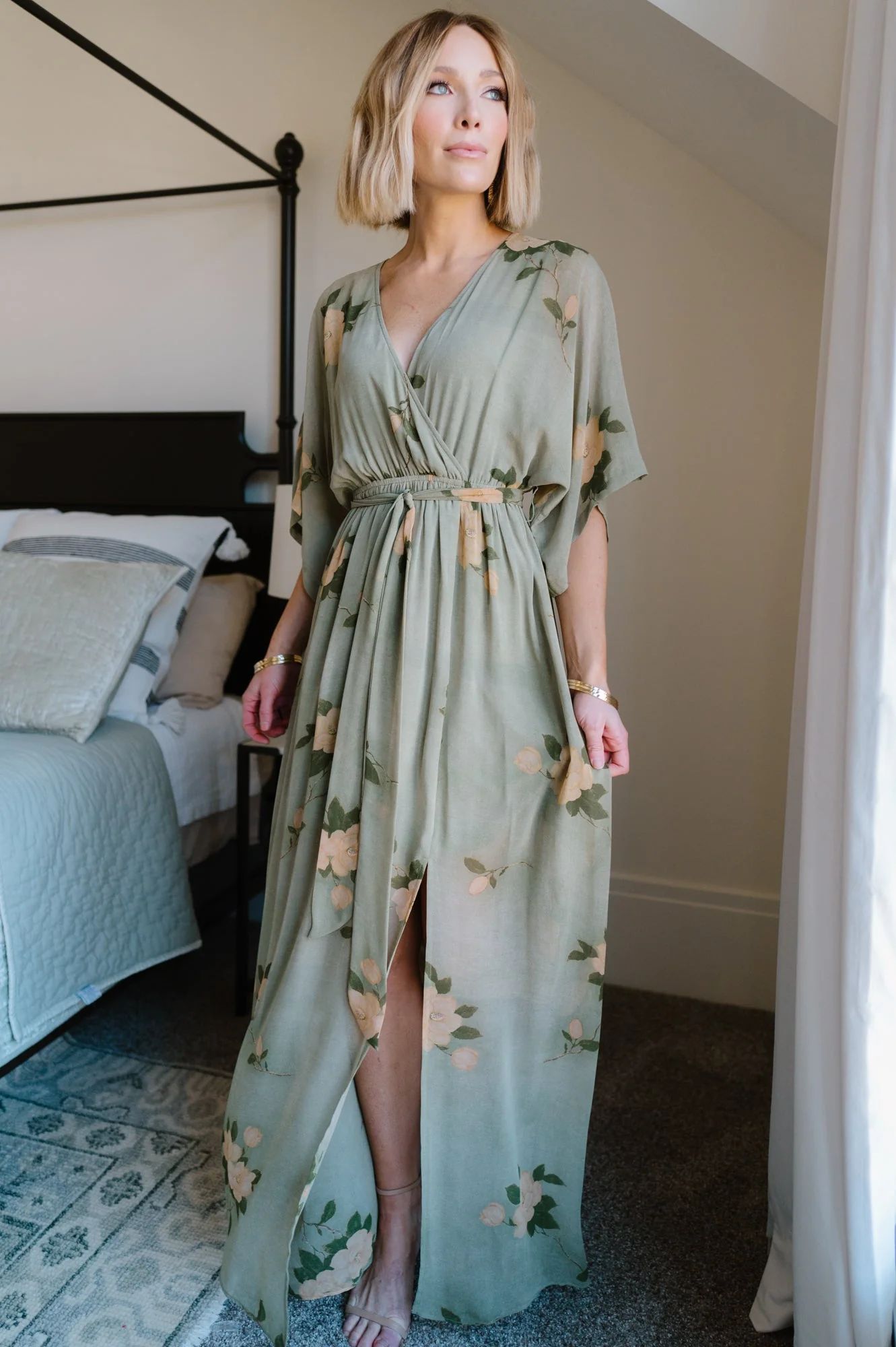 Kia Kimono Maxi Dress | Olive Floral | Baltic Born