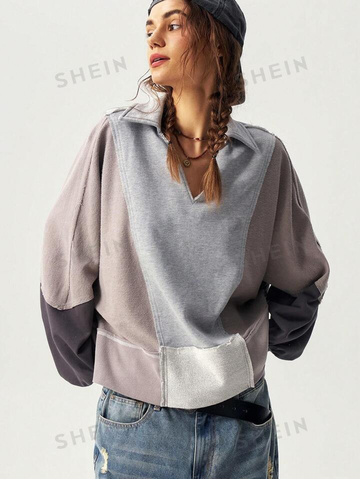 SHEIN BohoFeels Women's Patchwork Design Sweatshirt For Fall Vacation | SHEIN