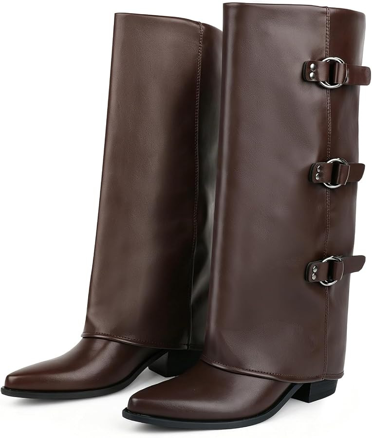 SoundSky Women Foldover Knee High Boots Slouch Tall Boots | Amazon (US)