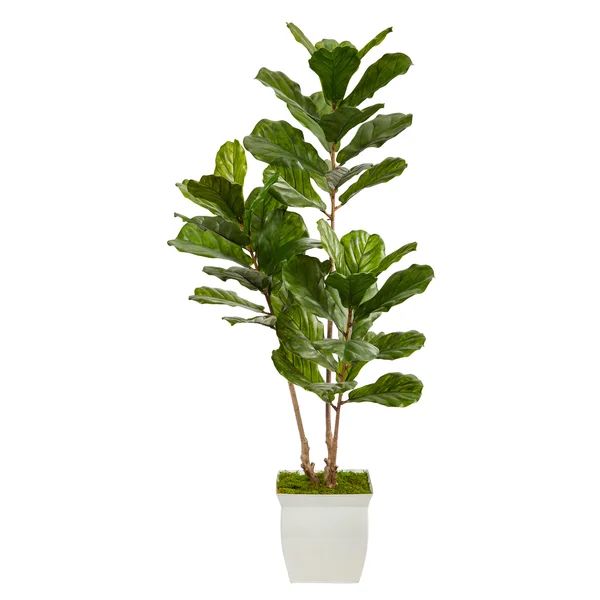 5.5Ft. Fiddle Leaf Artificial Tree In White Metal Planter UV Resistant (Indoor/Outdoor) | Wayfair North America