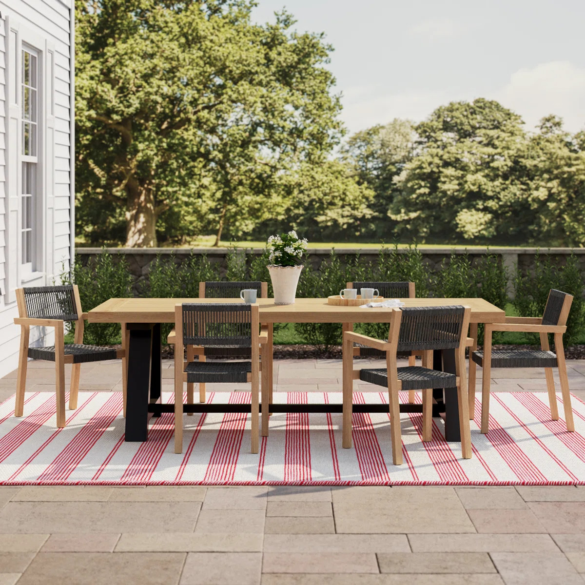 Morones Rectangular Reclaimed Teak & Metal 6 Person Indoor Outdoor Dining Set | Wayfair North America