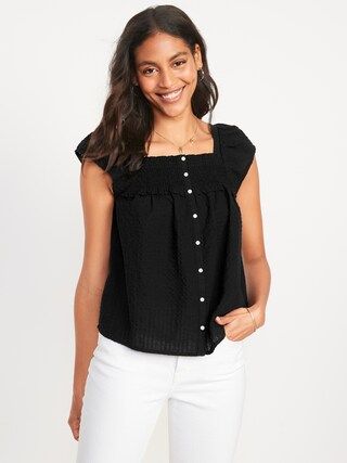 Flutter-Sleeve Smocked Seersucker Swing Blouse for Women | Old Navy (US)