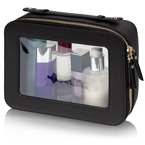 Big Clear Make Up Bag Square Make Up Bag Clear Makeup Travel Bag Travel Cosmetic Case Makeup Organizer For Women For Car (Black) | Amazon (US)