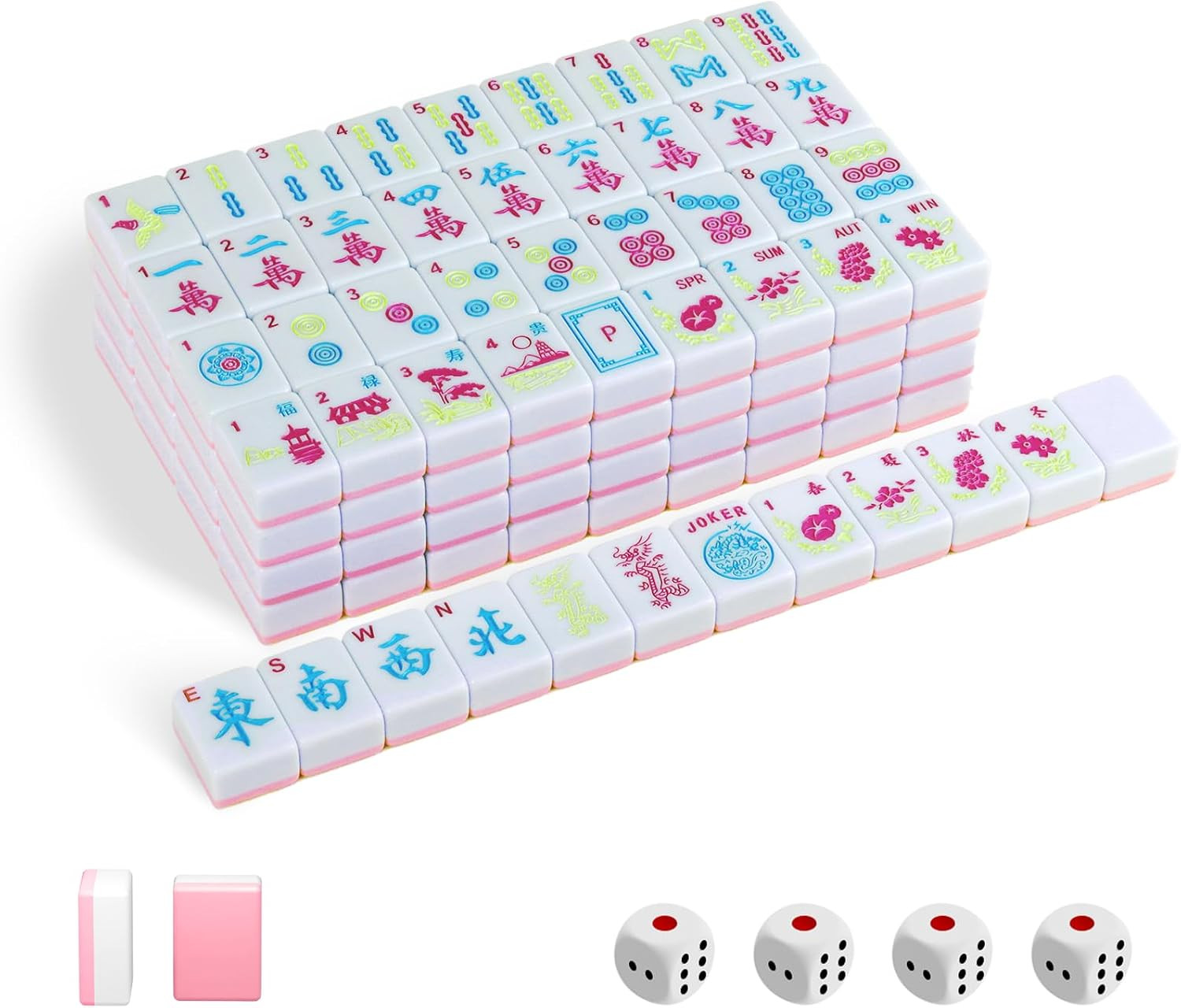 1.2" American Mahjong Tile Set, 166 Tiles + 4 Dice, Mahjong Tiles Only | Scratch-resistant melami... | Amazon (US)