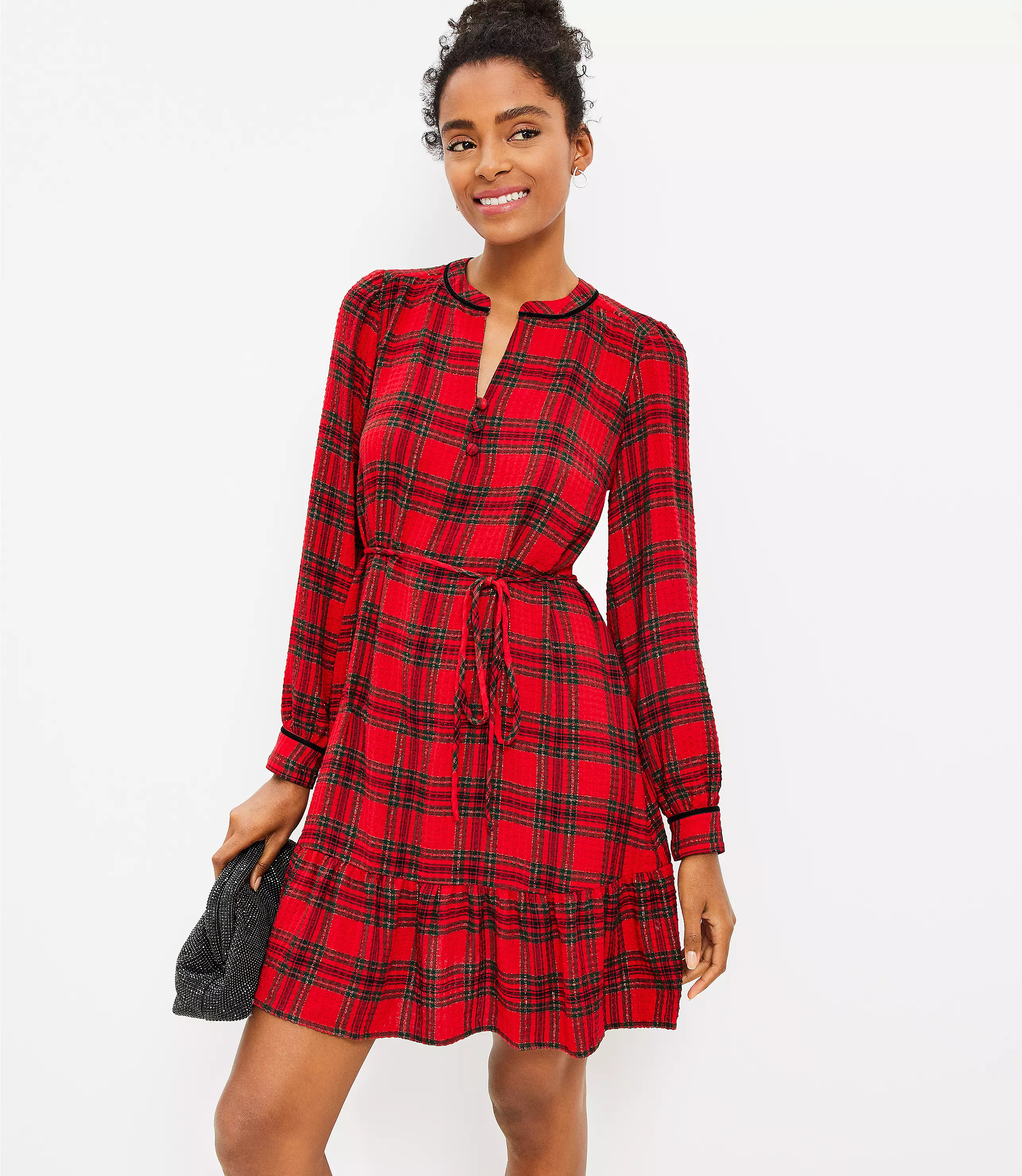 Shimmer Plaid Flounce Swing Dress | LOFT