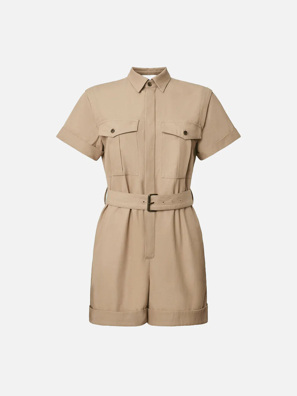 Utility Short Jumpsuit  in  Khaki Tan | Frame Denim