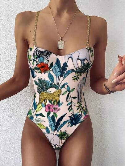 Plant & Animal Print Underwired One Piece Swimsuit | SHEIN