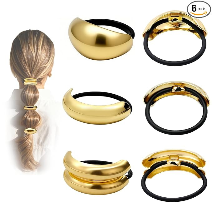 6Pcs Gold Hair Ties - 3 Styles Gold Hair Accessories for Women & Girls, Elegant Chic Metal Hair C... | Amazon (US)