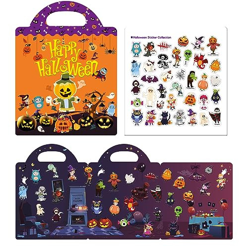 TPQKA Halloween Reusable Sticker Books for Kids Age 2-4 Activity Book Halloween Sticker Book for Toddlers 1 2 3 Girls Boys Preschool Education Learning Travel Toys Halloween Party Favor Gift | Amazon (US)