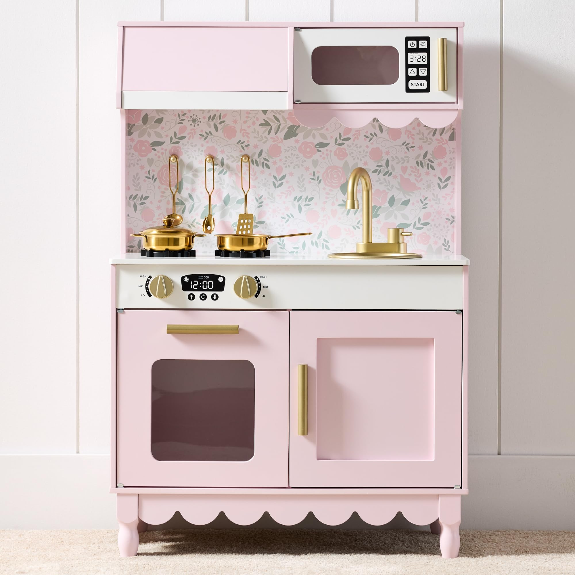 Best Choice Products Wooden Pretend Play Cottage Kitchen Kids Toy w/Storage, Scalloped Edge, 5 Ac... | Amazon (US)