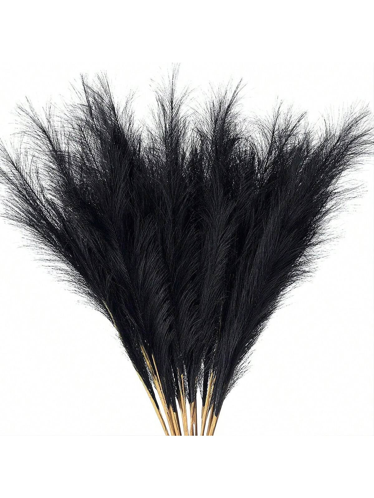 10pcs Artificial Black Reed Grass, Fluffy Bohemian Decor, Halloween And Christmas Decoration Faux... | SHEIN
