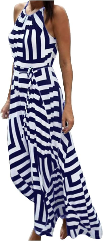 Women Sleeveless Striped Dress Sexy Casual High Low Dresses Irregular Hem Sundress Slim Fit Midi ... | Amazon (CA)