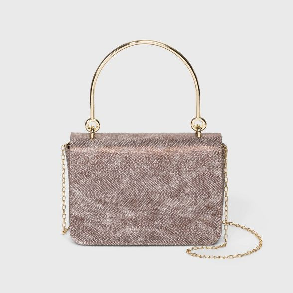 Estee & Lilly Snap Closure Shimmer Snake Skin Box Clutch with Handle - Taupe | Target