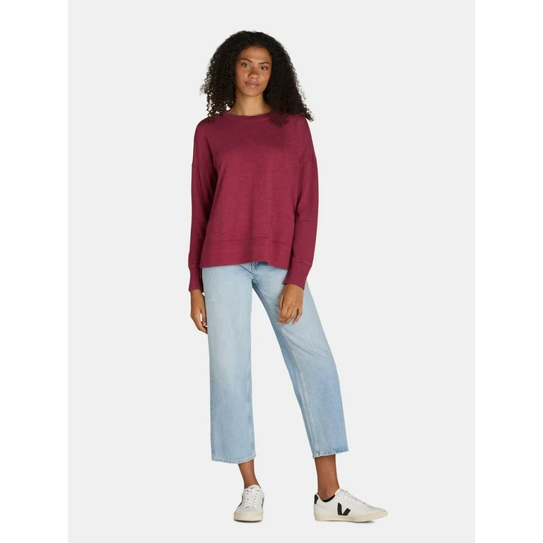 Time and Tru Women's Crewneck Sweatshirt with High-Low Hem, Sizes XS -4X - Walmart.com | Walmart (US)