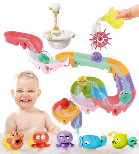 FORINCES Toddler Bath Toys - 41 PCS Kids Bathtub Toy Set with DIY Water Slide Track and Fishing Net Animals Floating Toys Baby Shower Time Game Toys for 1 2 3 4 5 Year Old Christmas Birthday Gifts | Amazon (US)