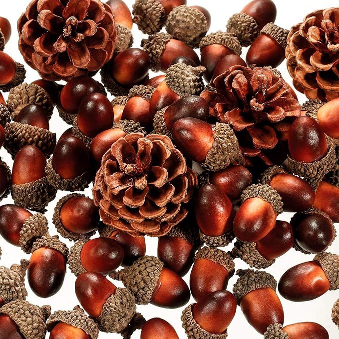 120 Pieces Artificial Acorns and Pine Cones, Lifelike Simulation Small Acorn with Acorn Cap Hangi... | Amazon (US)