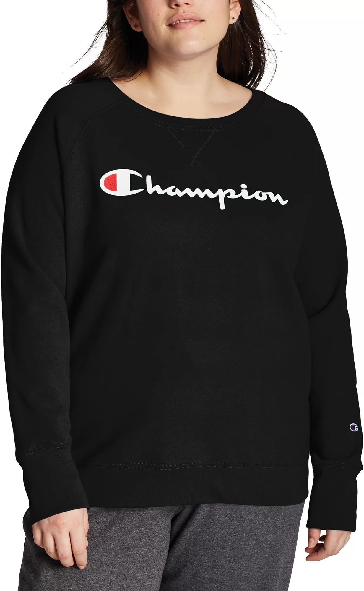 Champion Women's Plus Size Powerblend Boyfriend Logo Crew Sweatshirt, 3X, Black | Dick's Sporting Goods