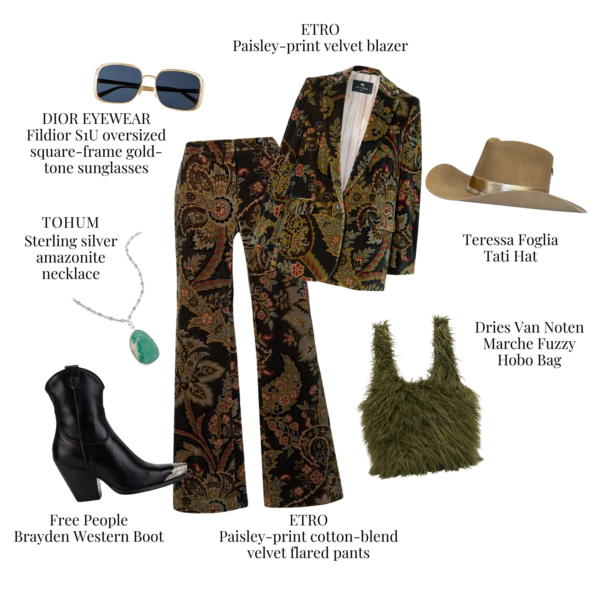 Boho vibes meet bold sophistication.  A paisley dream with velvet textures and western flair—effortlessly chic from head to toe. #BohoChic
#BohoChicInspo #ETRO #PaisleyPerfection #VelvetVibes #WesternElegance #FreePeople #DriesVanNoten #BohemianFashion #StyleWithSoul #EffortlessGlam



#LTKItBag #LTKShoeCrush #LTKStyleTip