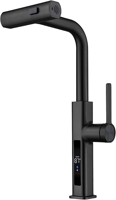 Pull-Out Waterfall Kitchen Faucet with Temperature Display, Two Water Outlet Modes, Single Hole, ... | Amazon (US)