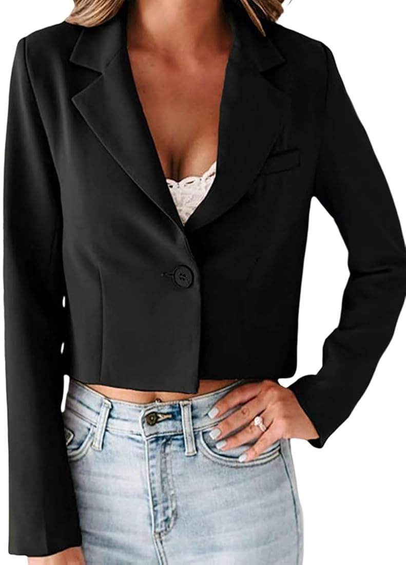 Dokotoo Women's Casual Office Cropped Blazer Long Sleeve Open Front with Button Cardigans Jacket ... | Amazon (US)