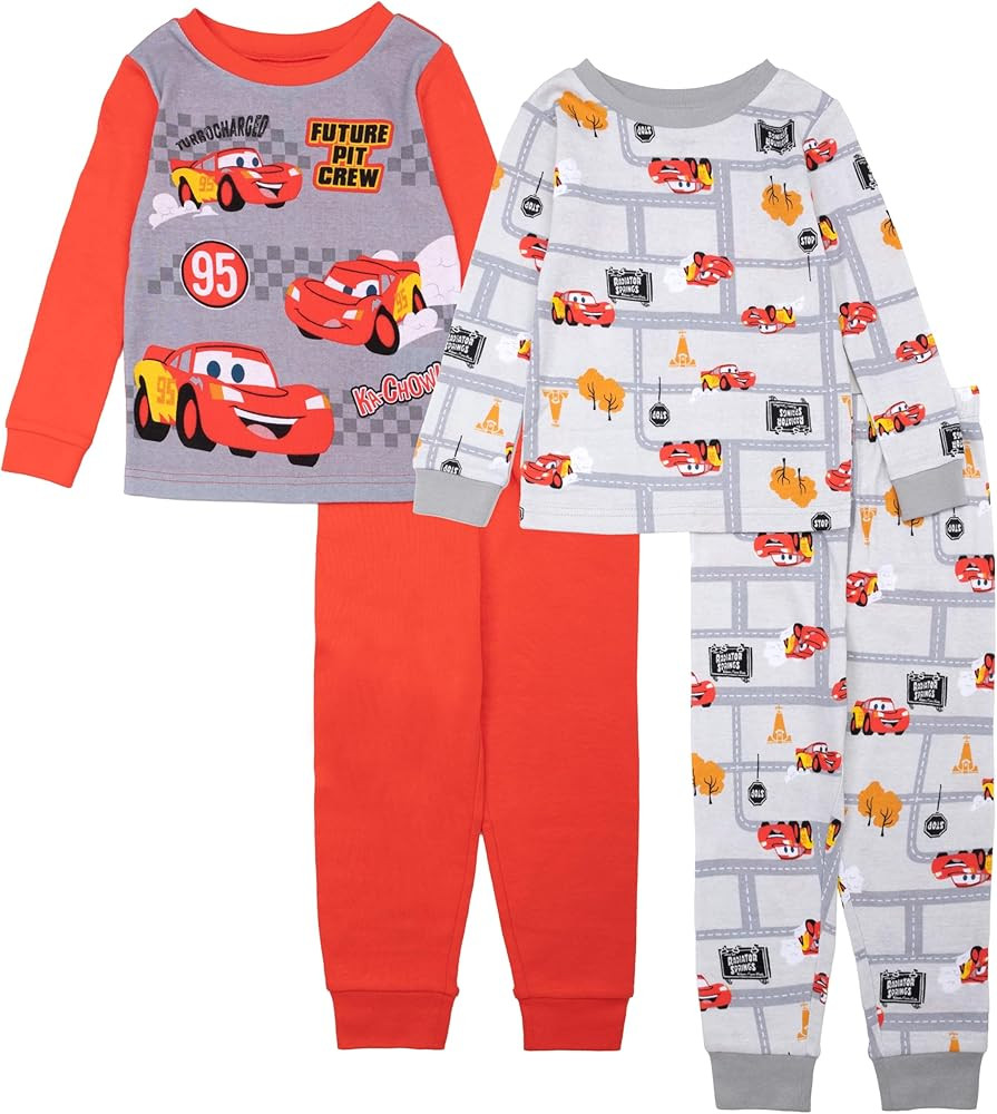 Disney Pixar Cars Boys 4-Piece Snug-Fit Cotton Pajama Set Sleepwear | Amazon (US)
