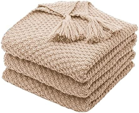 Mokoya Knit Blanket, Woven Cotton Blanket with Tassels, Decorative Throw Blanket for Couch, Bed, ... | Amazon (US)
