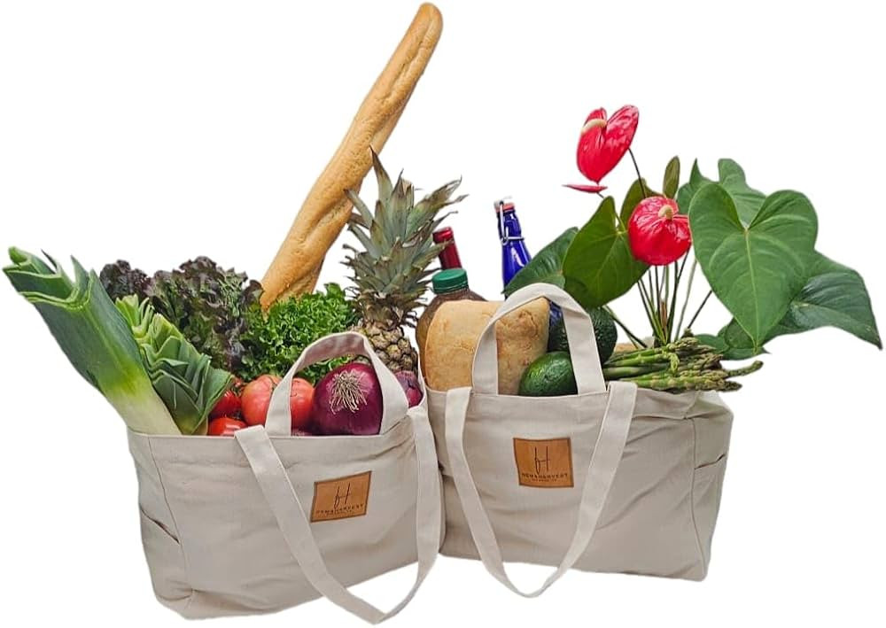 Hem & Harvest Reusable Bag (2 reusable grocery bags) Farmers market heavy duty large totes enviro... | Amazon (US)