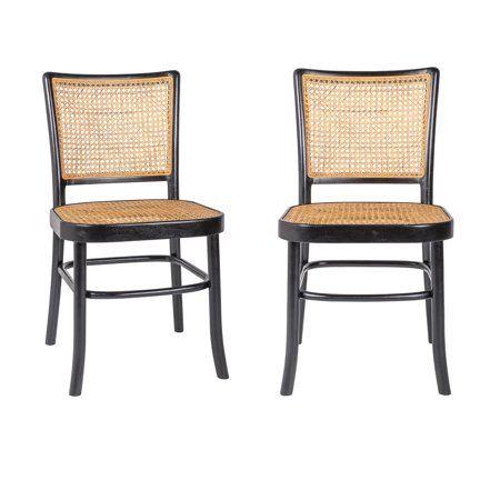 Keelan Cane Dining Chairs Set of 2 by East at Main - Natural Handwoven Rattan Cane and Black Mahogan | Walmart (US)