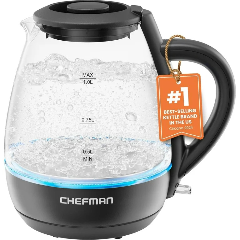 Chefman 1L Electric Glass Kettle w/ LED Indicator Light, Automatic Shutoff - Black | Walmart (US)