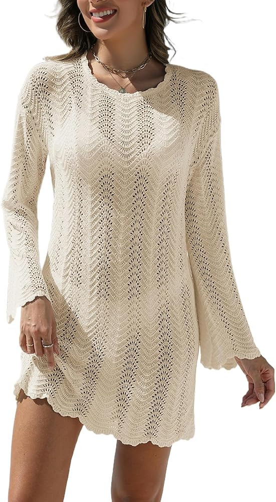 VIMPUNEC Crochet Swimsuit Coverup for Women Summer Bathing Suit Cover Ups Swimwear Beach Dress | Amazon (US)