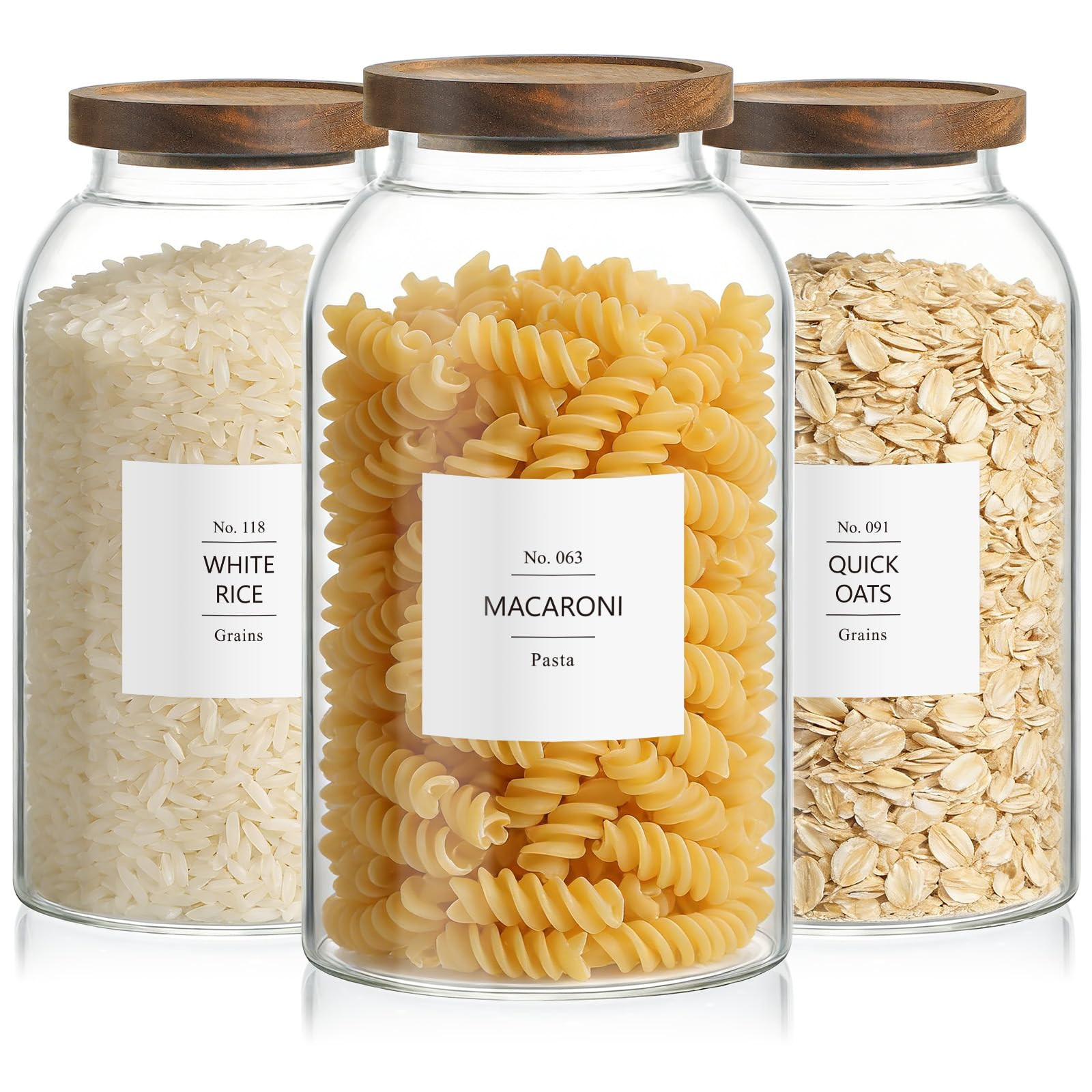 88oz Large Glass Storage Jars with Airtight Acacia Lid and 126 Kitchen Pantry Labels Set of 3, Cl... | Amazon (US)