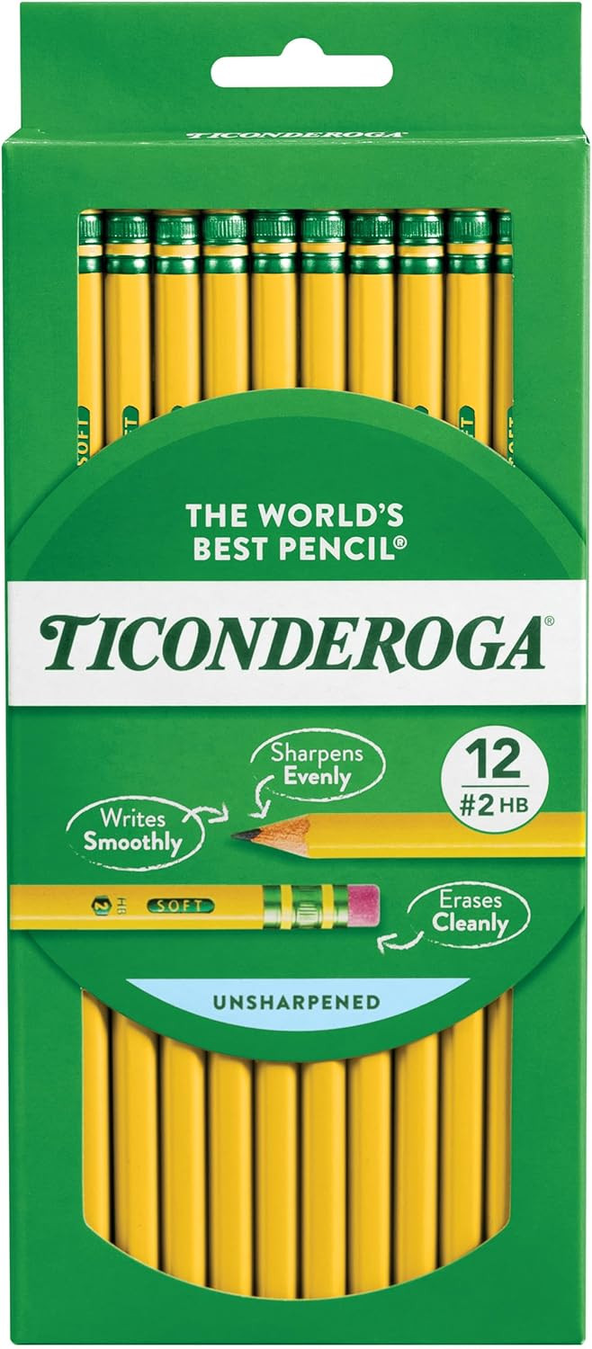 Ticonderoga Wood-Cased Pencils, Unsharpened, 2 HB Soft, Yellow, 12 Count | Amazon (US)