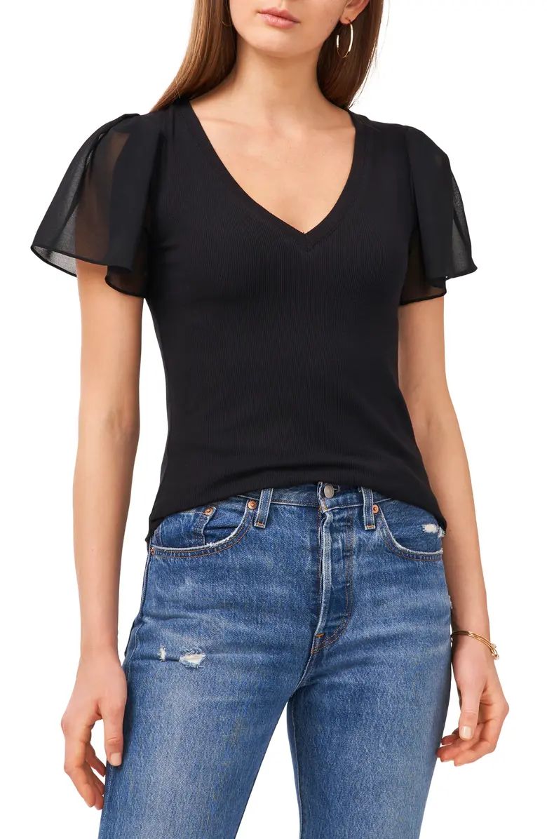 Flutter Sleeve Rib Knit T-Shirt | Nordstrom